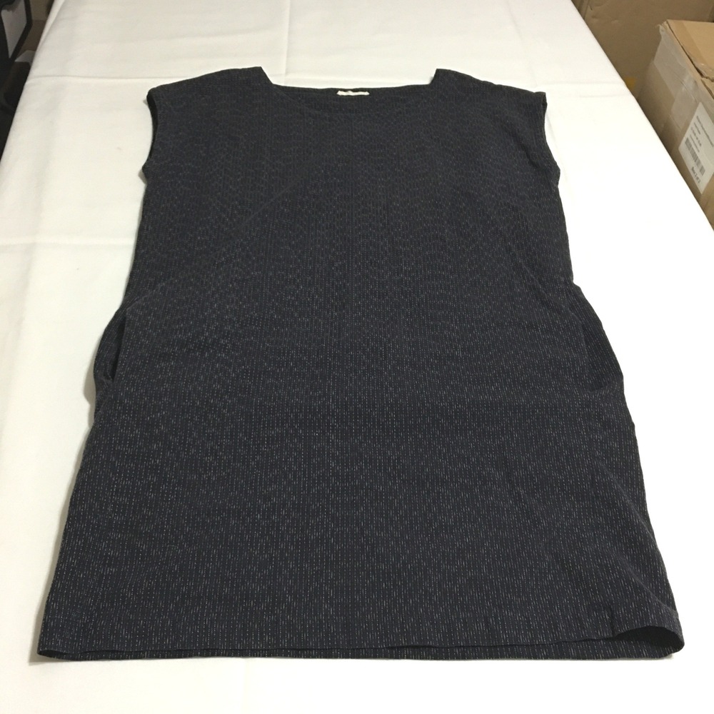 Eileen Fisher Tunic Dress Small Black Textured Pockets Sleeveless